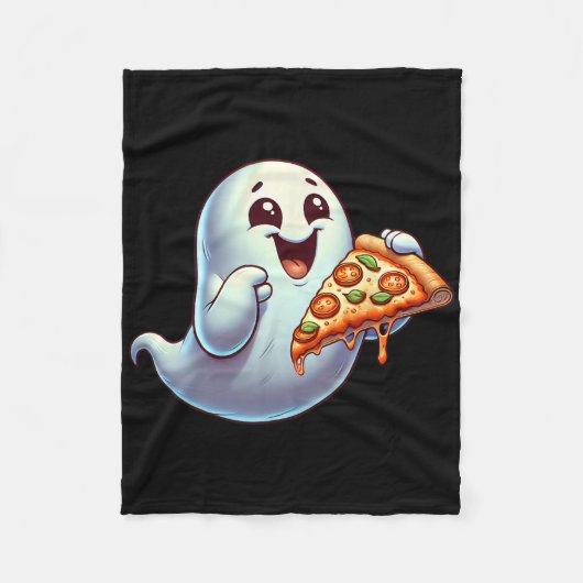 Ghost Eating Pizza Halloween Mannen Vrouwen Kinder Fleece Deken (Voorkant)