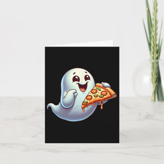 Ghost Eating Pizza Halloween Mannen Vrouwen Kinder Kaart (Voorkant)
