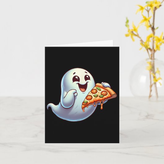 Ghost Eating Pizza Halloween Mannen Vrouwen Kinder Kaart (Gele Bloem)