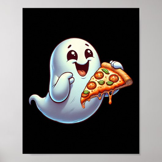 Ghost Eating Pizza Halloween Mannen Vrouwen Kinder Poster (Voorkant)