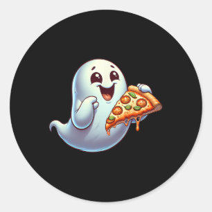 Ghost Eating Pizza Halloween Mannen Vrouwen Kinder Ronde Sticker