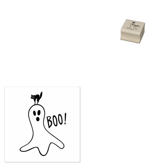 Ghost en Black Cat Halloween Cute Rubberstempel (Gestempeld)