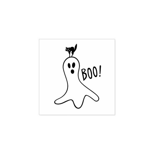 Ghost en Black Cat Halloween Cute Rubberstempel (Afrduk)