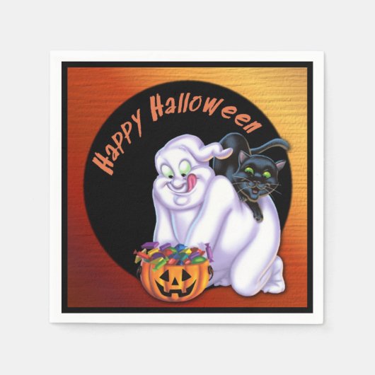 Ghost en Black Cat Halloween Napkins Servet (Voorkant)