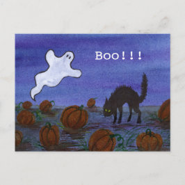 Ghost en Black Cat in de pompoenpatch Briefkaart