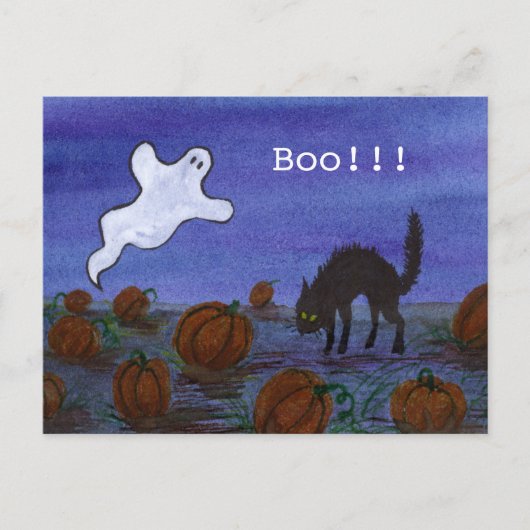 Ghost en Black Cat in de pompoenpatch Briefkaart (Voorkant)