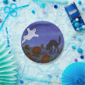 Ghost en Black Cat in de pompoenpatch Papieren Bordje (Feest)