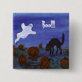 Ghost en Black Cat Pumpkin Patch Vierkante Button 5,1 Cm (Voorkant)