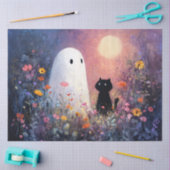 Ghost en Cat in Moonlit Garden Decoupage Tissuepapier (Craft)
