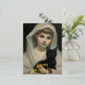 Ghost en een Black Cat Halloween Folie Feestdagen Briefkaart (Staand Voorkant)