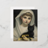 Ghost en een Black Cat Halloween Folie Feestdagen Briefkaart (Voorkant / Achterkant)