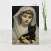 Ghost en een Black Cat Halloween Folie Wenskaart (Voorkant)