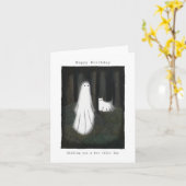 Ghost en Ghost cat Cute grappige Happy Birthday Kaart (Gele Bloem)