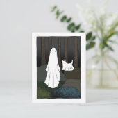 Ghost en Ghost Cat in de bossen grappig schattig Briefkaart (Staand voorkant)