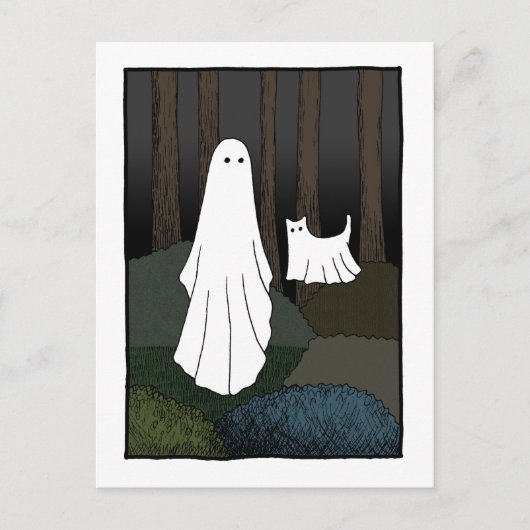 Ghost en Ghost Cat in de bossen grappig schattig Briefkaart (Voorkant)