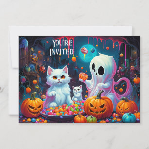 Ghost en Kittens Halloween Feestuitnodiging Aankondiging