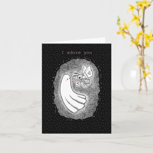 Ghost en Moth Ik aanbid je schattige Valentijnsdag Kaart (Gele Bloem)
