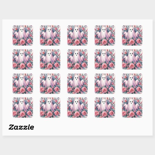 Ghost en Pink Roses Pinkoween Vierkante Sticker (Vel)