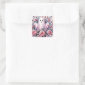 Ghost en Pink Roses Pinkoween Vierkante Sticker (Tas)