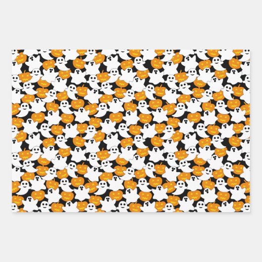 Ghost en Pumpkin Halloween Pattern Inpakpapier Vel (Voorkant 2)