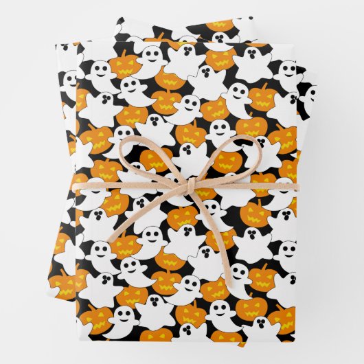 Ghost en Pumpkin Halloween Pattern Inpakpapier Vel (In situ)