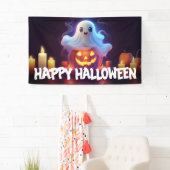 Ghost en Pumpkin Happy Halloween Spandoek (Insitu)