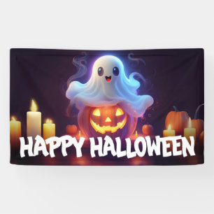 Ghost en Pumpkin Happy Halloween Spandoek