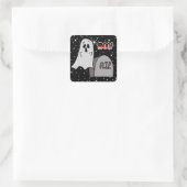 Ghost en Tombstone Boo Halloween Vierkante Sticker (Tas)