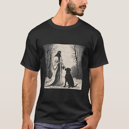 Ghost en zwarte hond Halloween 2024 T-shirt (Voorkant)