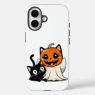 Ghost en zwarte kat dragen Halloween maskers iPhone 16 Hoesje