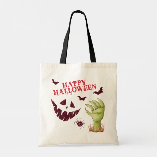 Ghost Face Green Hand Halloween Trick or treat Tote Bag (Achterkant)