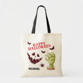Ghost Face Green Hand Halloween Trick or treat Tote Bag (Voorkant)