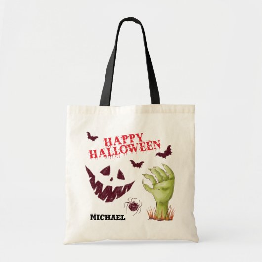 Ghost Face Green Hand Halloween Trick or treat Tote Bag (Voorkant)