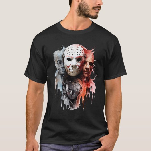 Ghost Face, Michael, Jason en Freddy Krueger T-shirt (Voorkant)