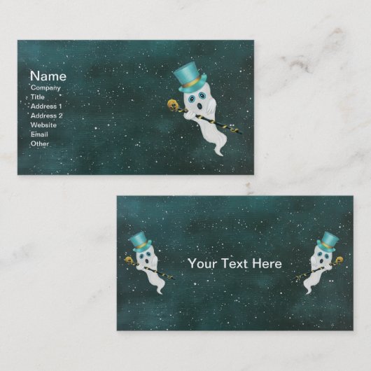 Ghost Floating in Night Sky Top Hat Fancy Cane Visitekaartje (Voorkant / Achterkant)