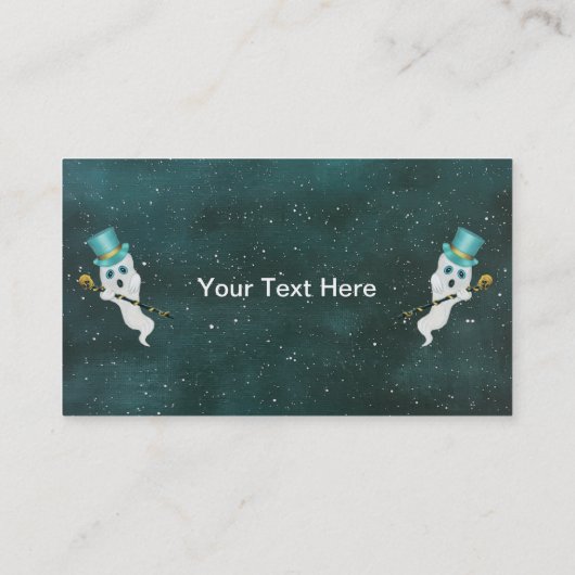 Ghost Floating in Night Sky Top Hat Fancy Cane Visitekaartje (Achterkant)