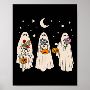 Ghost Floral Groovy  Retro Halloween Costum Poster