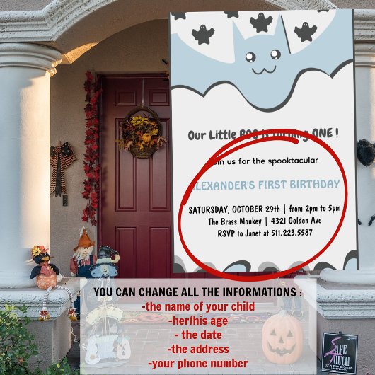 Ghost Flying Little boo Halloween 1e verjaardag Kaart