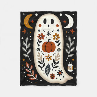 Ghost Folk Art Floral Herfst Herfst Pompoen Spooky Fleece Deken