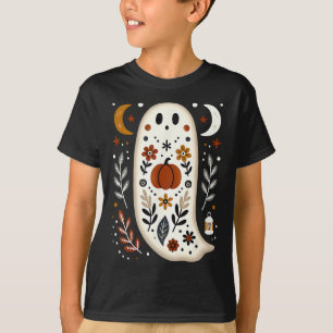 Ghost Folk Art Floral Herfst Herfst Pompoen Spooky T-shirt