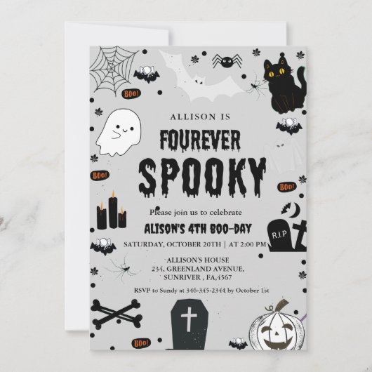 Ghost Fourever Spooky Halloween 4e verjaardagsfees Kaart (Voorkant)