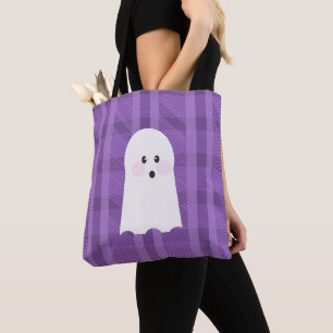 Ghost Ghoul Paarse Geruite Halloween   Tote Bag