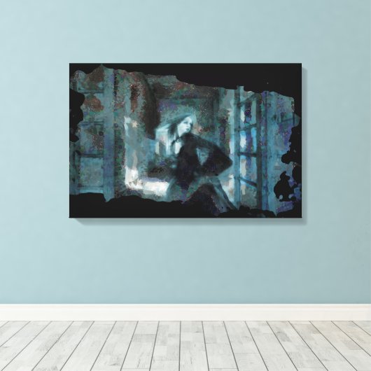 Ghost Girl in Blue – Haunting Surreal Art Canvas Afdruk (Insitu (Houten vloer))