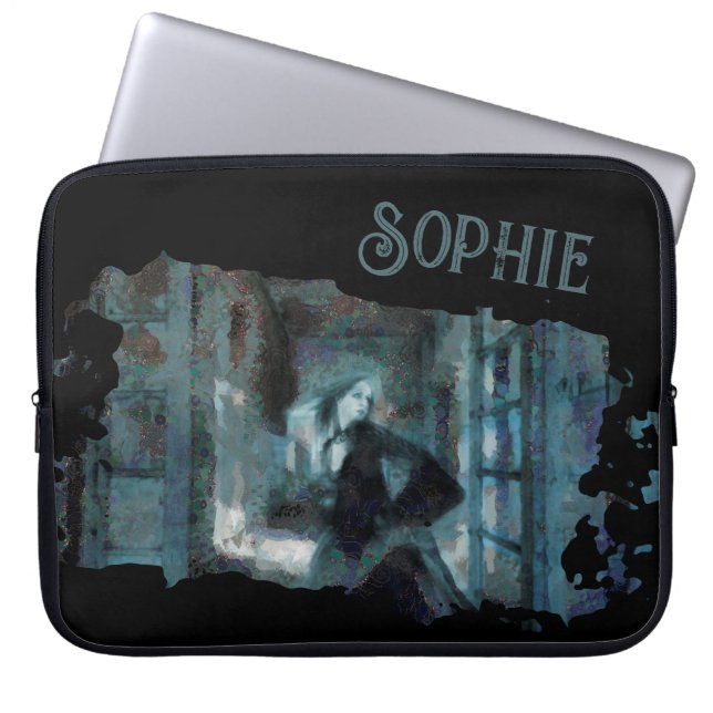 Ghost Girl in Blue – Haunting Surreal Art Laptop Sleeve (Voorkant)
