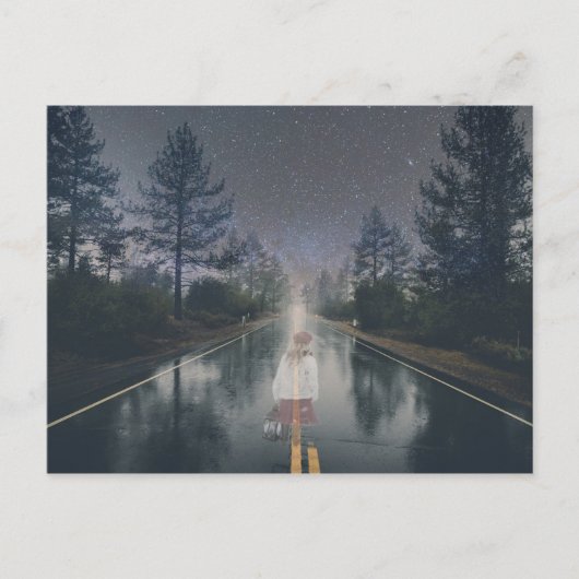 Ghost Girl Road Night Halloween Scary Horror Briefkaart (Voorkant)
