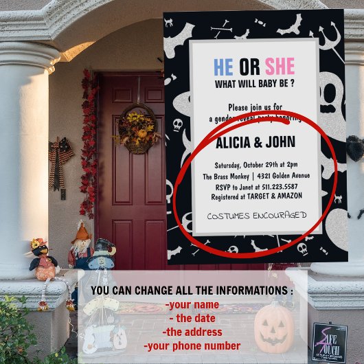 Ghost Glitter Hij of Zij Halloween Geslacht onthul Kaart