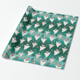 Ghost Gothic Wrapping Paper met groen kerstcadeau Cadeaupapier