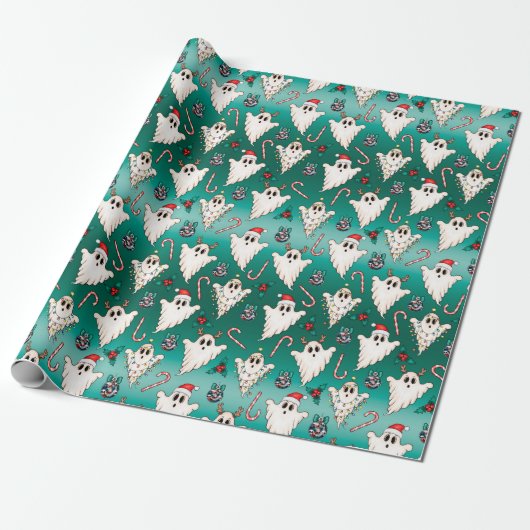 Ghost Gothic Wrapping Paper met groen kerstcadeau Cadeaupapier (Uitgerold)