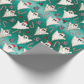 Ghost Gothic Wrapping Paper met groen kerstcadeau Cadeaupapier (Hoek)