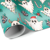 Ghost Gothic Wrapping Paper met groen kerstcadeau Cadeaupapier (Rol Hoek)